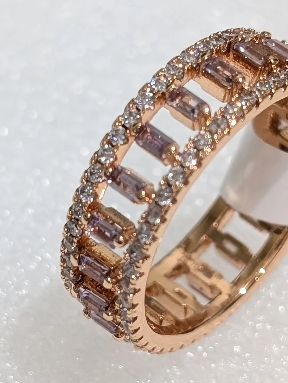NWT Bomb Party Brilliant Baguette CZ Crystals Rose Gold Plate Eternity Sz10 Ring